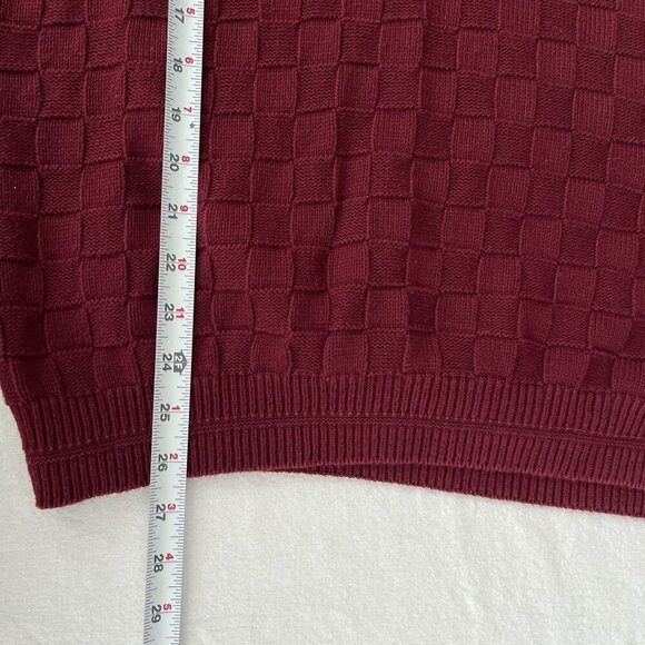 Vintage 90s Maroon Sleeveless V-Neck Sweater Vest Pullover Checkered Textured M - Picture 8 of 9